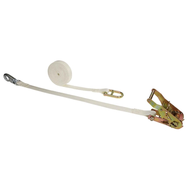 Us Cargo Control 1" x 12' White Tent Ratchet Strap w/ Bull Nose Hook & Double D-Ring 2612BNSH1DDR-WHT - main